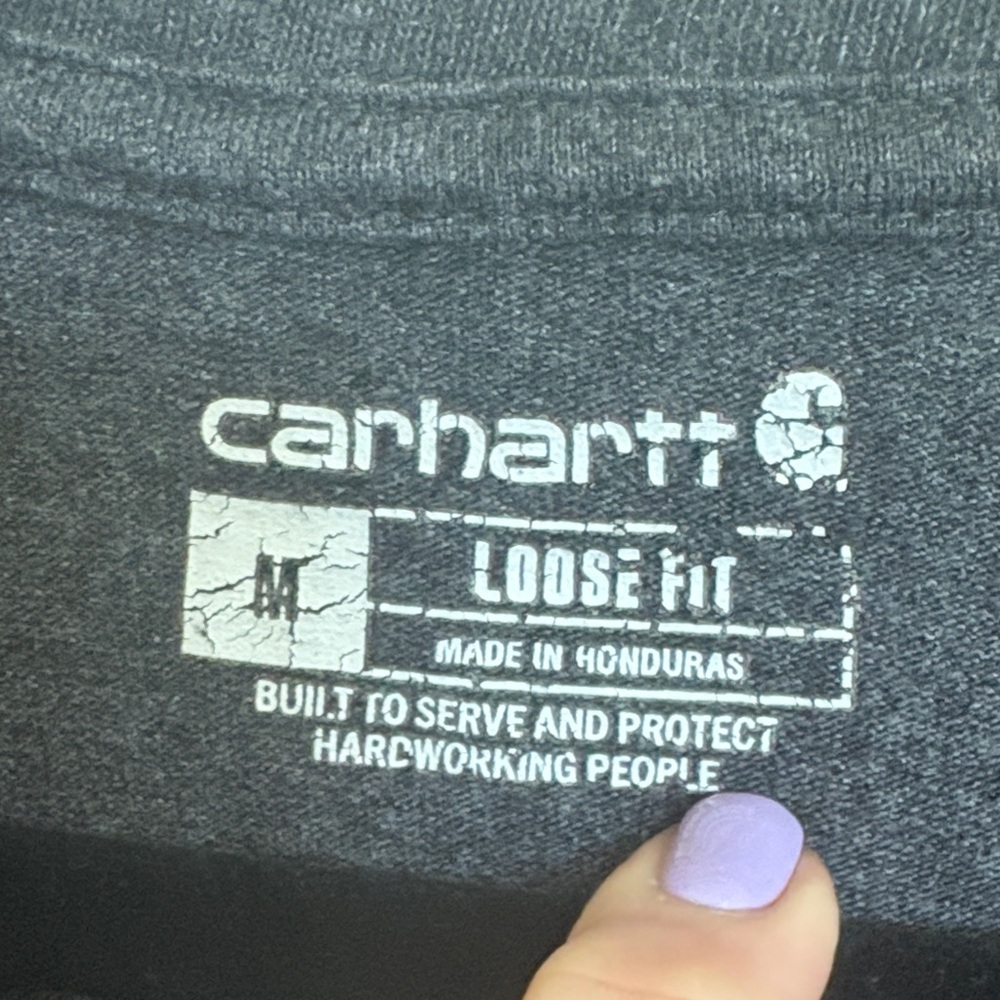Carhartt Men's Charcoal Long Sleeve Tee with Orange Logo - Picture 5 of 5